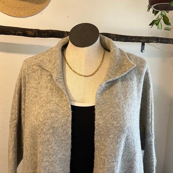 Look By M Gray Knit Soft Oversized Open Style Cardigan Sweater Pockets One Size - Picture 2 of 12